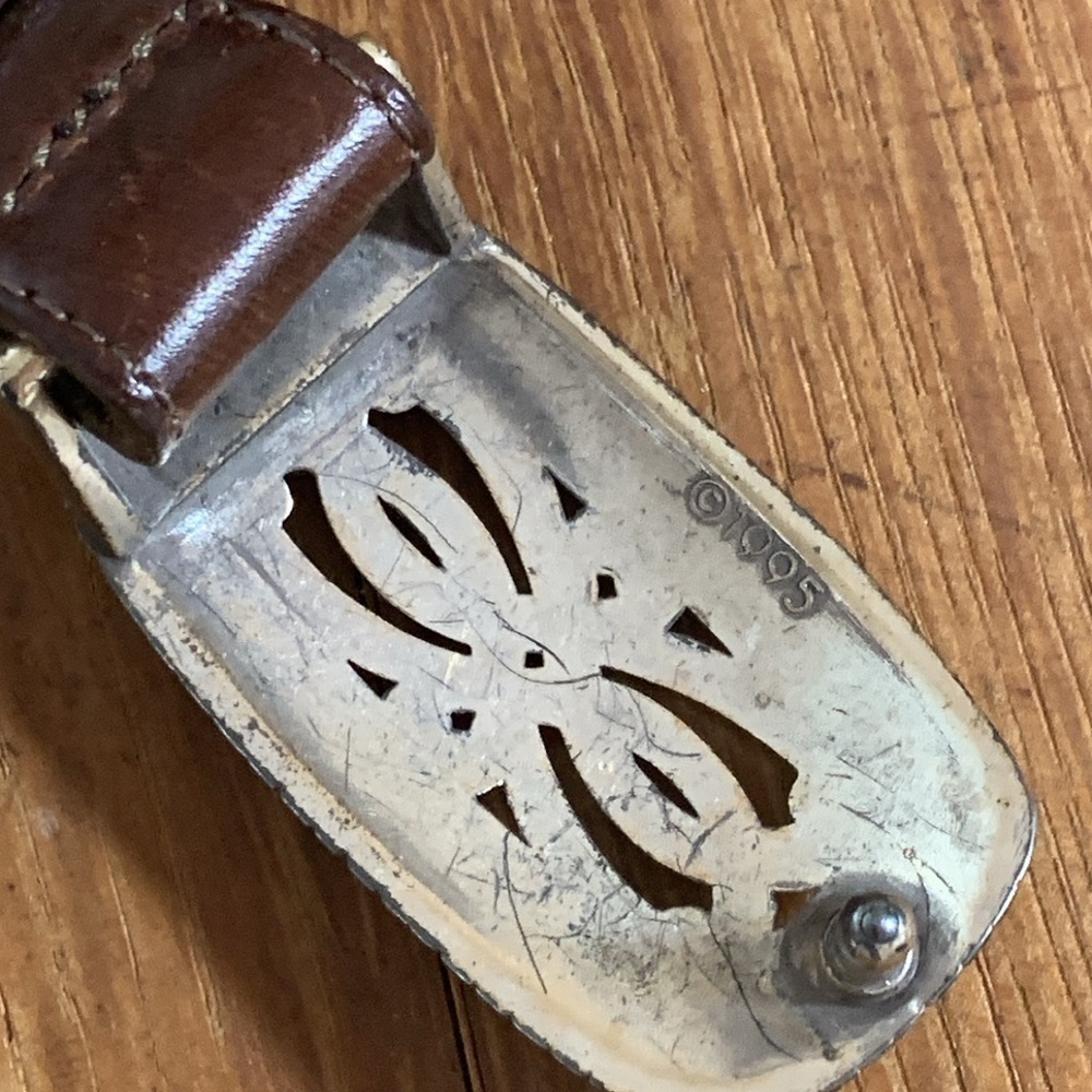 Brighton | Vintage 1995 Brown Leather Silver Celtic Knot Scroll Buckle Belt L - Picture 7 of 14